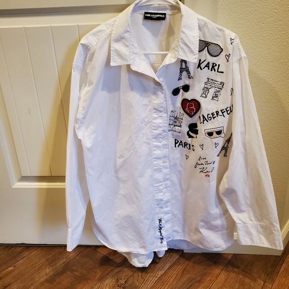 Karl lagerfield Paris cotton patch shirt long sleeve white button down shirt - Picture 3 of 9